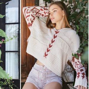 POL Urban Bohemi Weave & Fringe Hoodie Creamy Oatmeal Sweater Size Medium